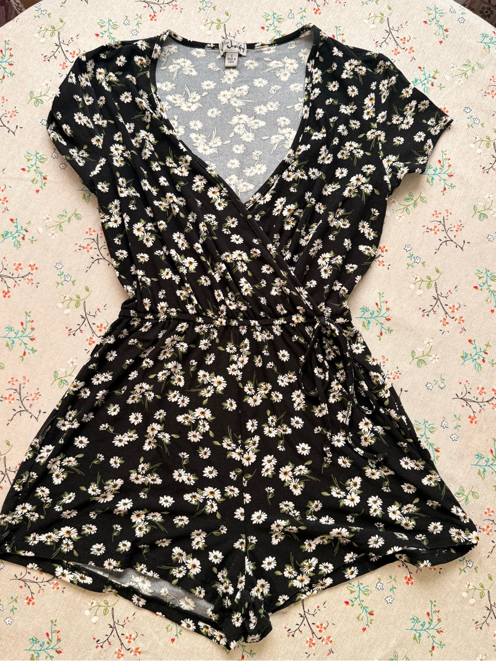 Black Daisy Print Romper